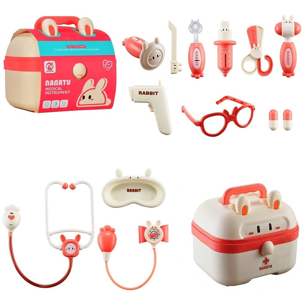 Детски докторски комплект с функционални инструменти в куфар зайче