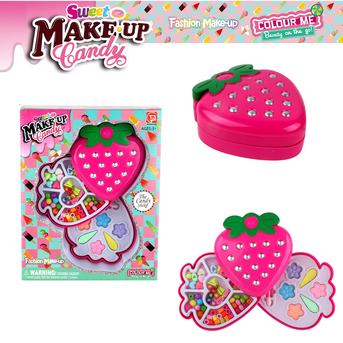 Детска палитра ягода с гримове и мъниста на две нива