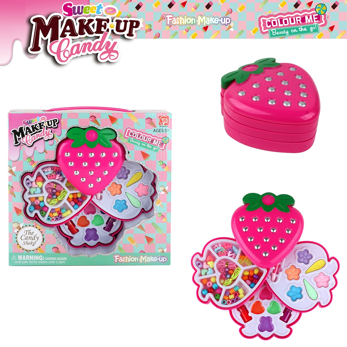 Детска палитра ягода с гримове и мъниста на три нива