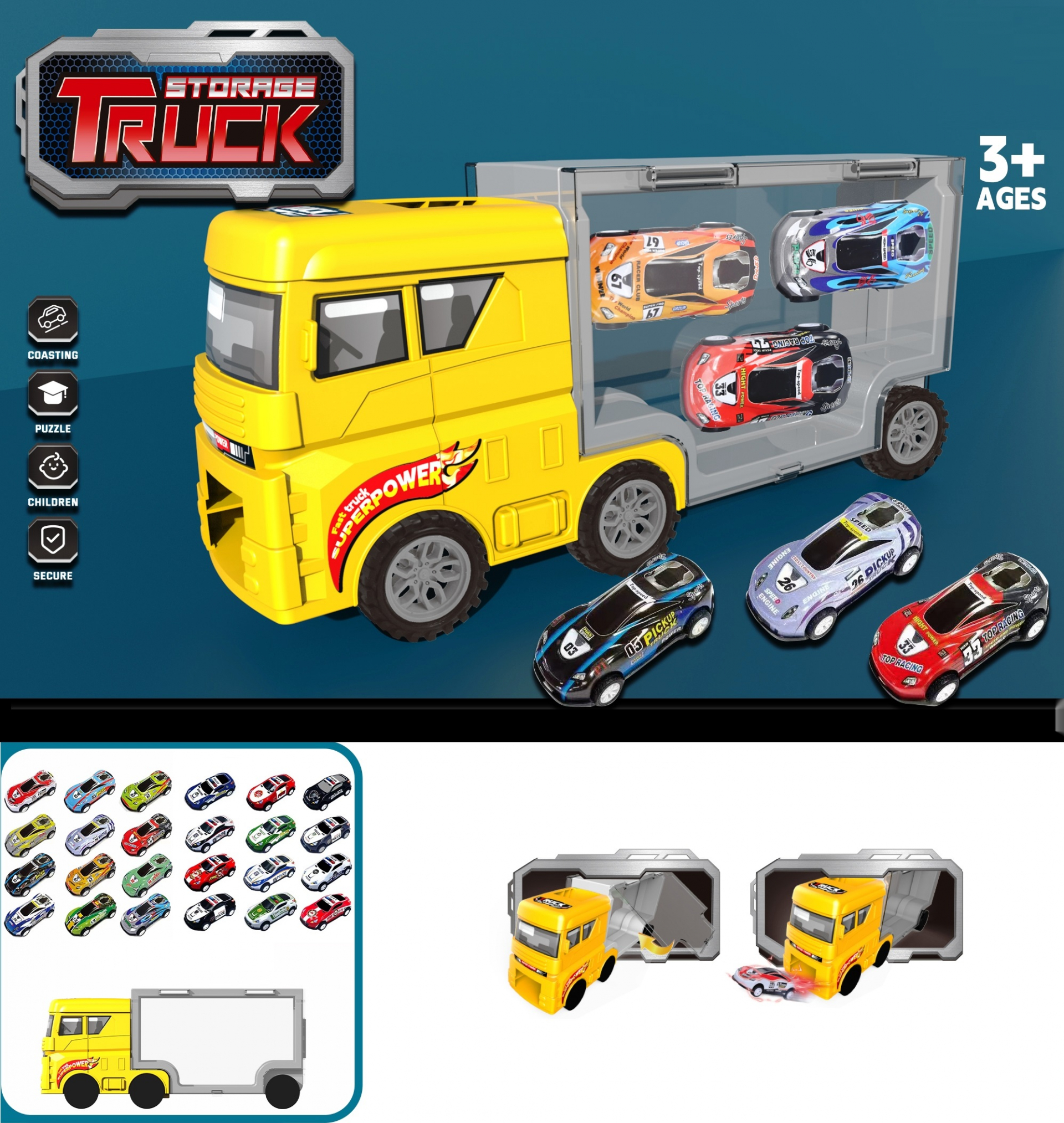 Детски камион, куфар с три метални колички и писта