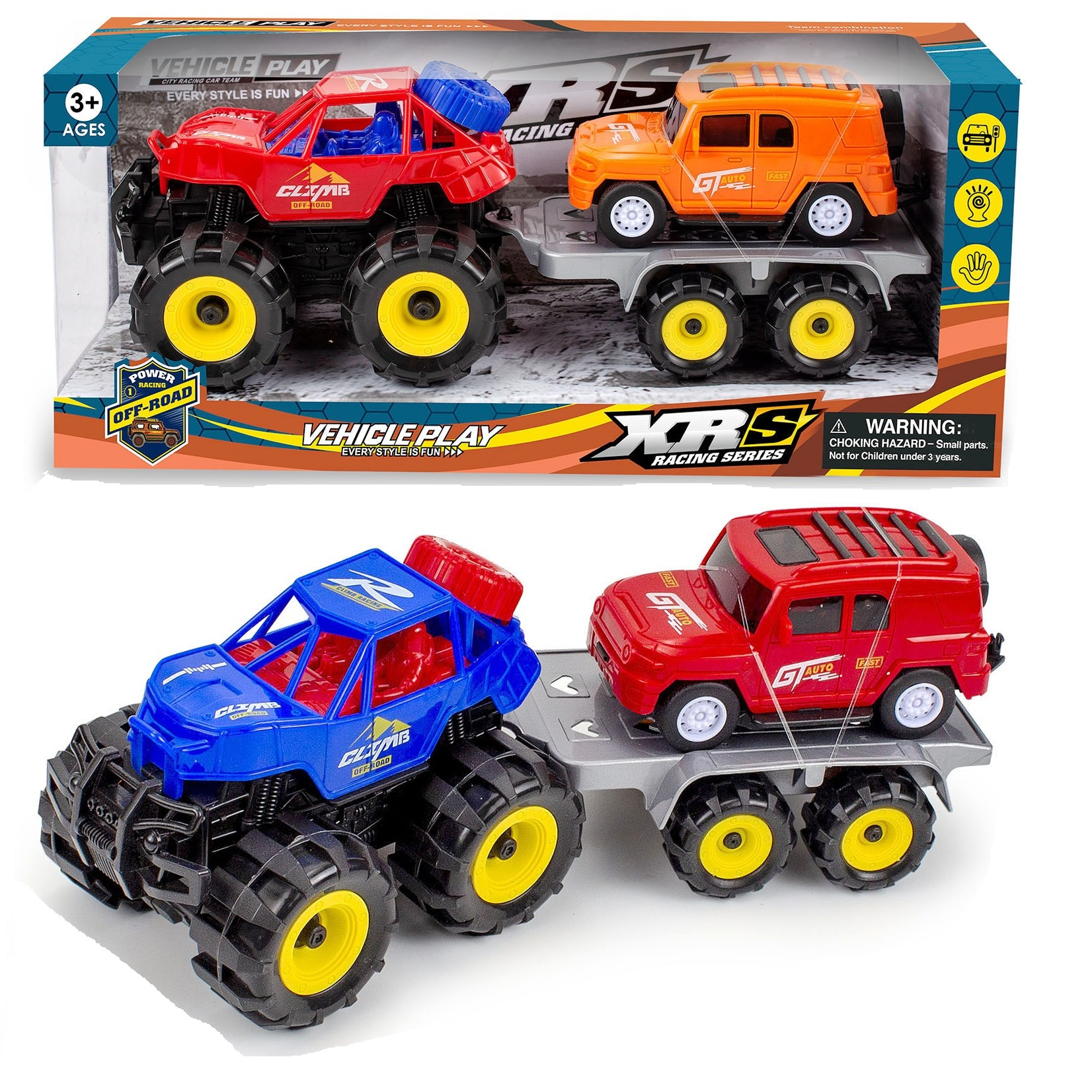 Джип с платформа превозващ кола