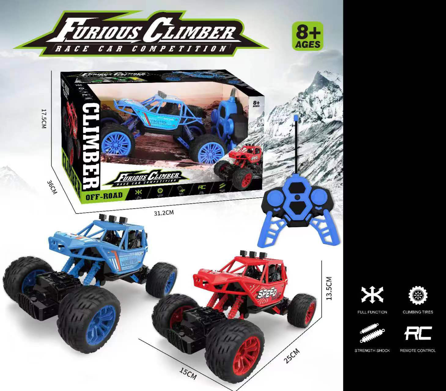 Детски Катерещ се Офроуд Джип, Радиоконтрол, 4 Посоки, 2 Цвята и усилени пружини