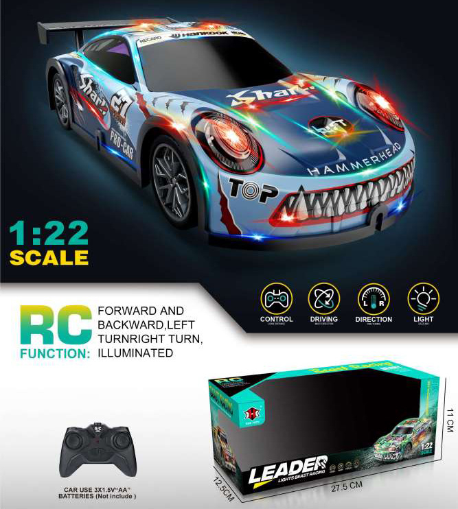 Детска спортна кола Акула с радиоконтрол, 4 посоки, светлини и спойлер в задната си част