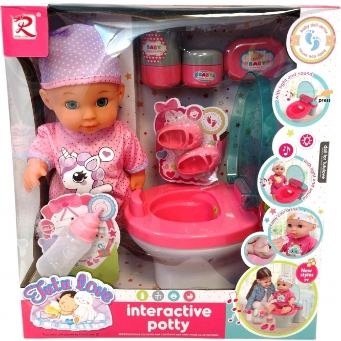 Реалистично бебе, издаващо сладки звуци, пикаещо, тоалетна чиния със звуци и светлини