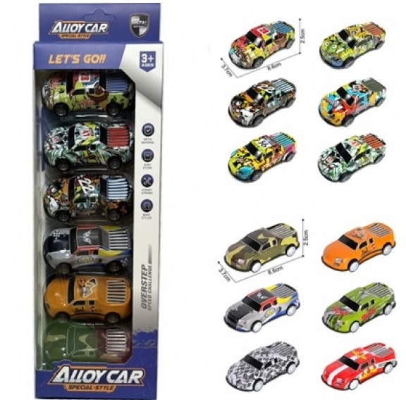 Метални колички 6 бр. в комплект, pull-back функция