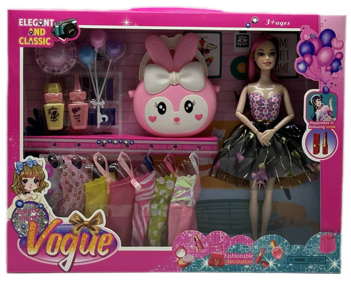 Елегантна кукла със 7 рокли и чанта зайче