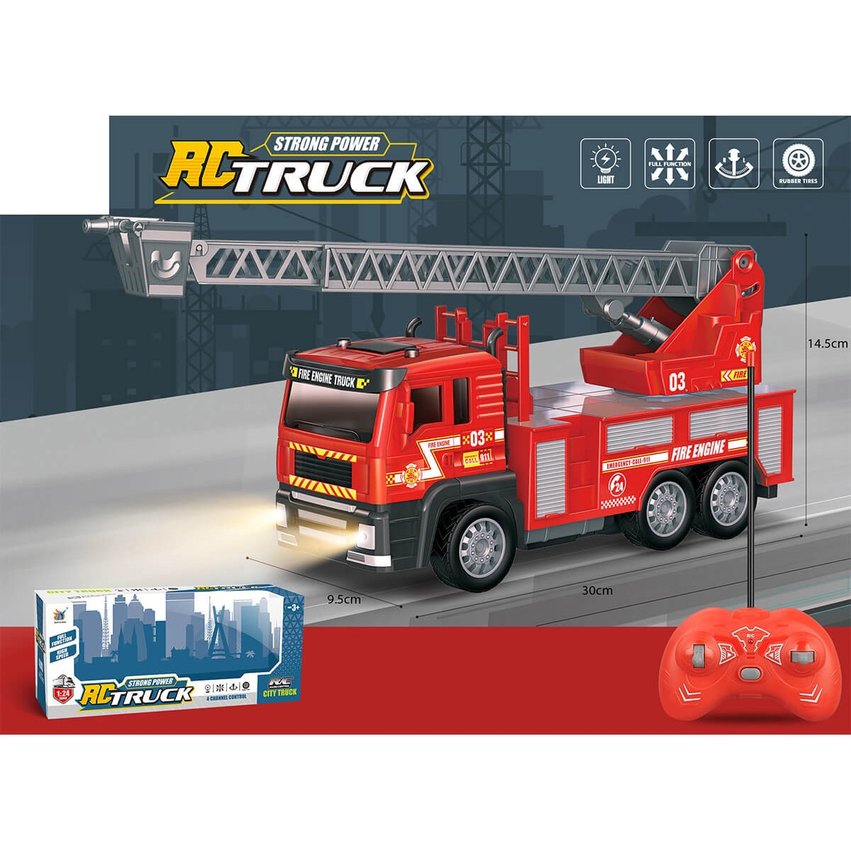 Голяма пожарна с дистанционно управление в 4 посоки и светлини