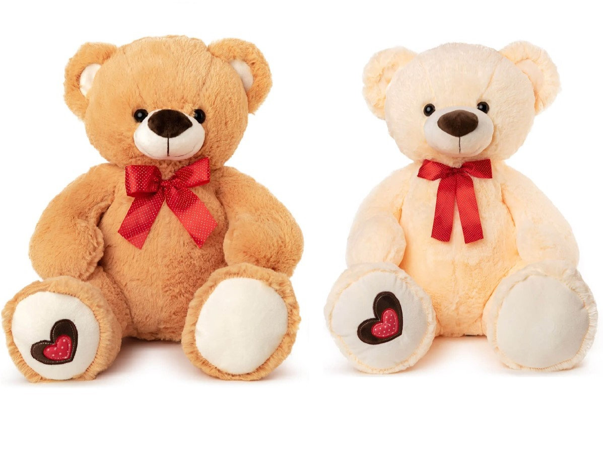 Плюшено мече с червена панделка 100 см изправен, 63 см седнал в два цвята