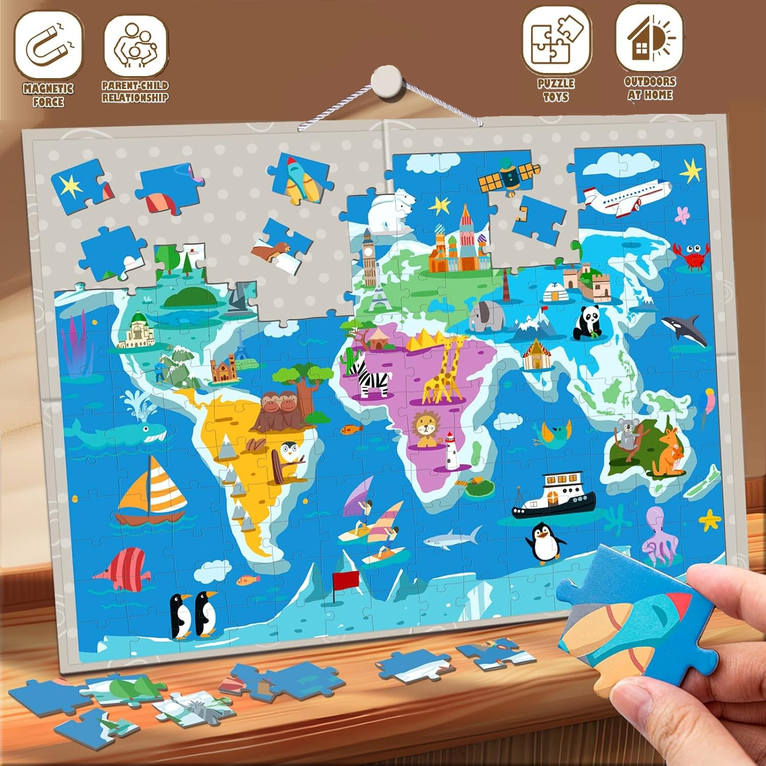 Магнитен пъзел с карта на света 168 части
