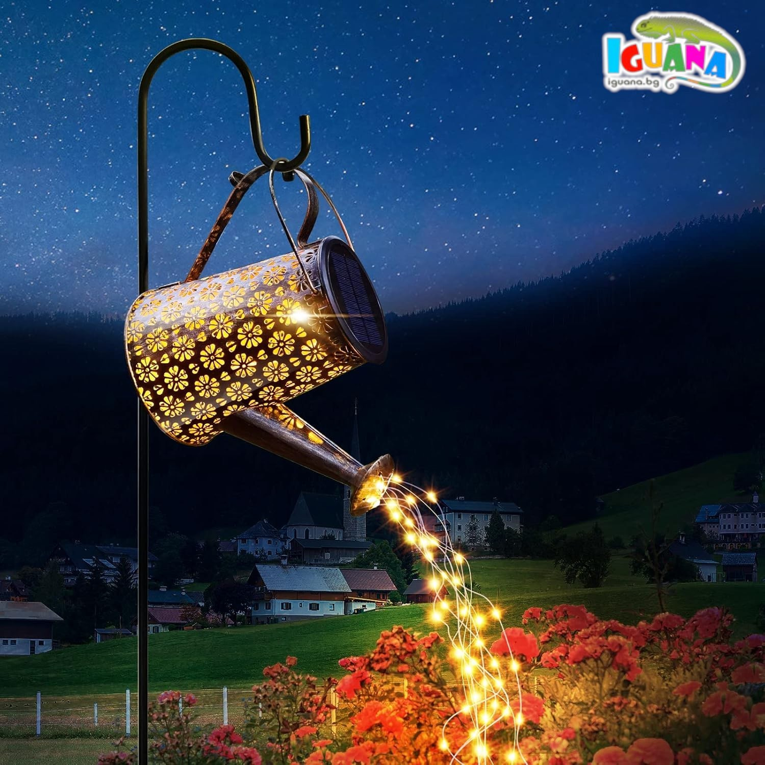 Соларна LED лампа лейка за градина, водоустойчива със стойка