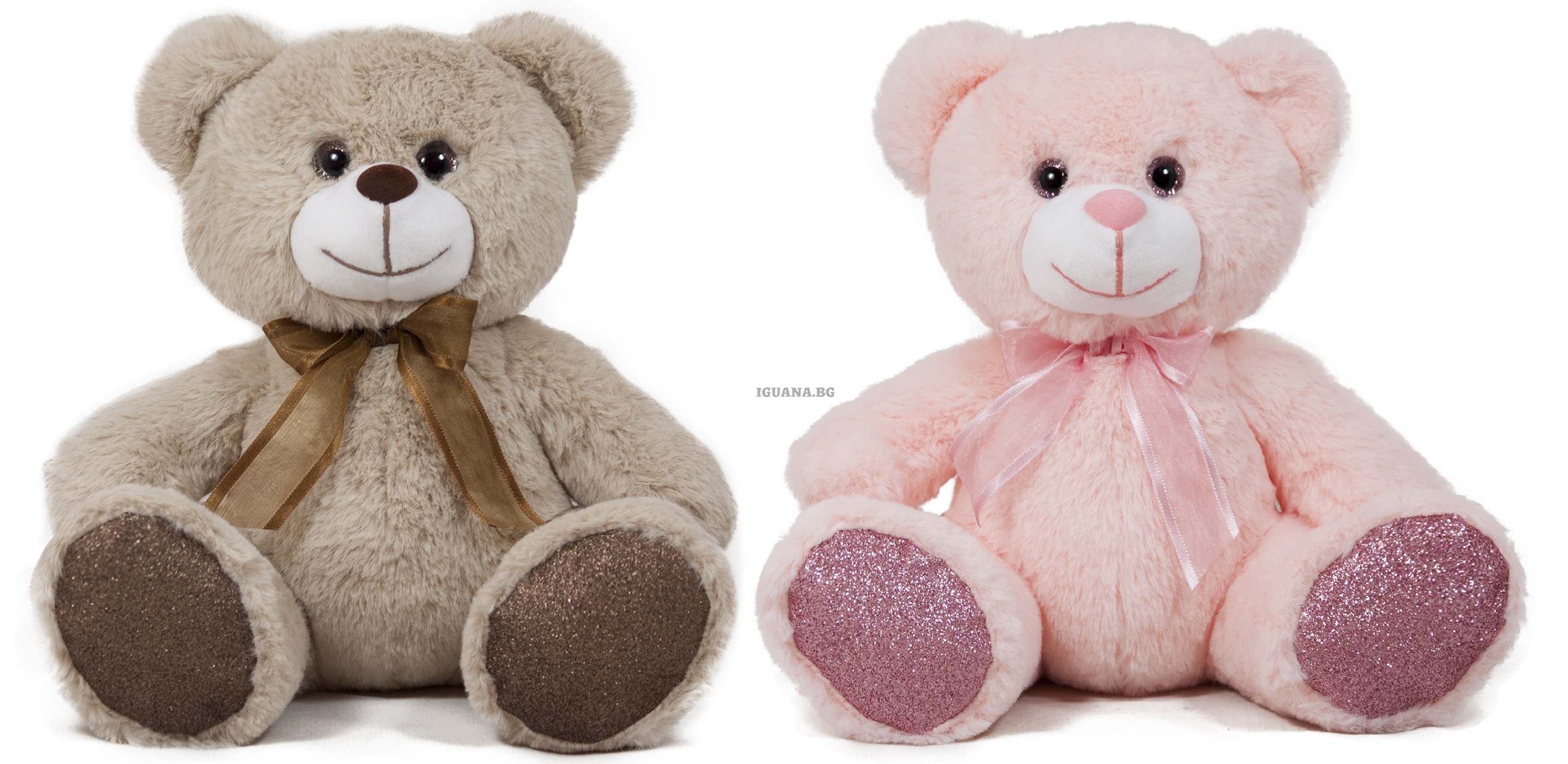 Мече с брокатени крачета 23см в два цвята