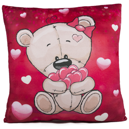 Възглавница мече с букет от сърца 34х34см