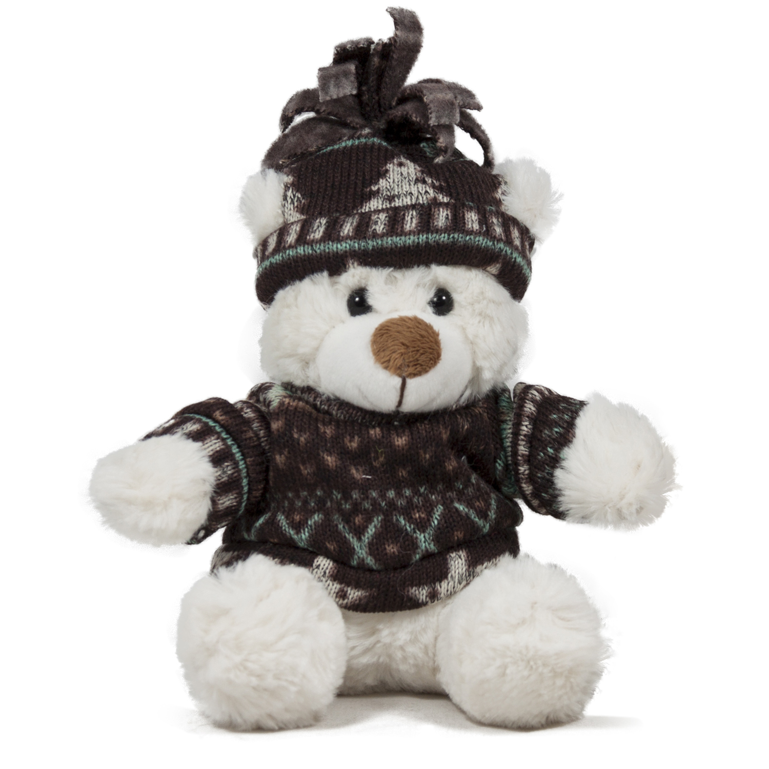Мече с шапка и пуловер Бял, 15см