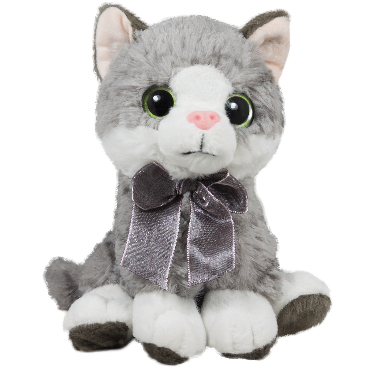 Плюшено коте с панделка Сив, 17см със звук