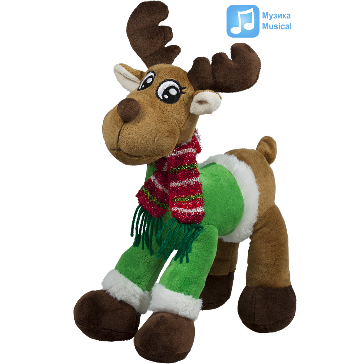 Музикално Коледно еленче с шал Зелен, 35см