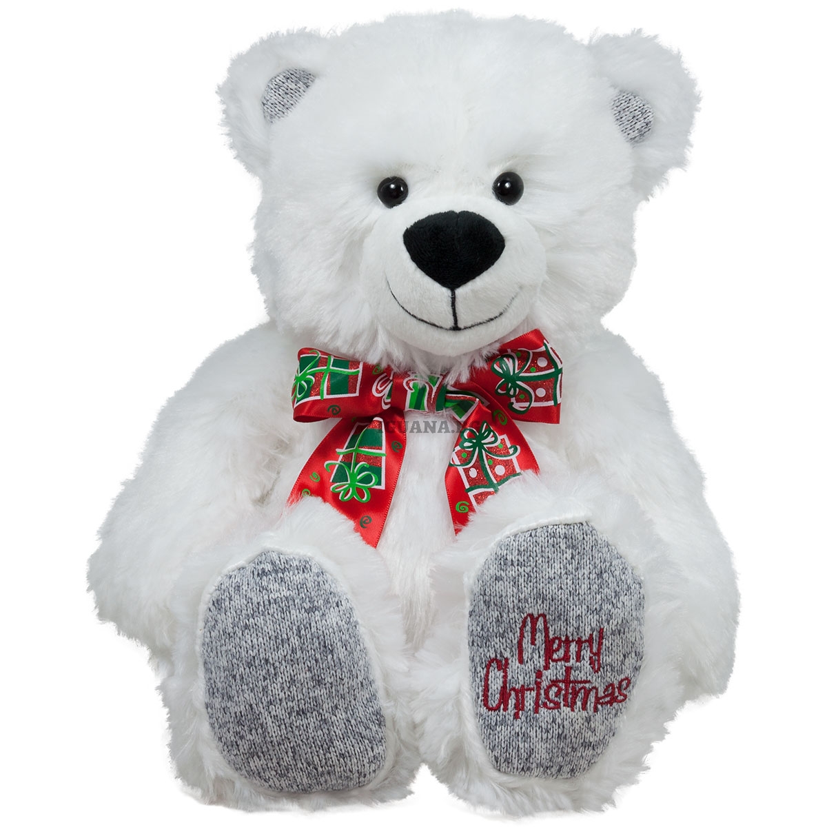 Бяло плюшено коледно мече 26см
