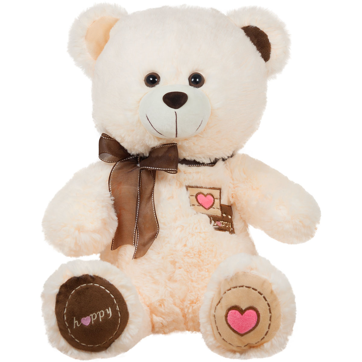 Плюшено мече с панделка "Happy" Екрю, 42 см