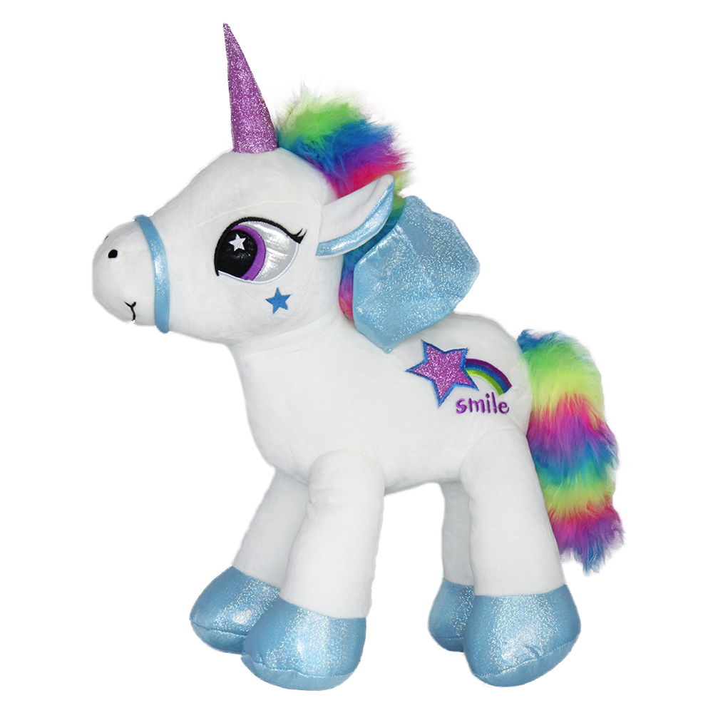 Плюшен еднорог с цветна грива Бял, 50см