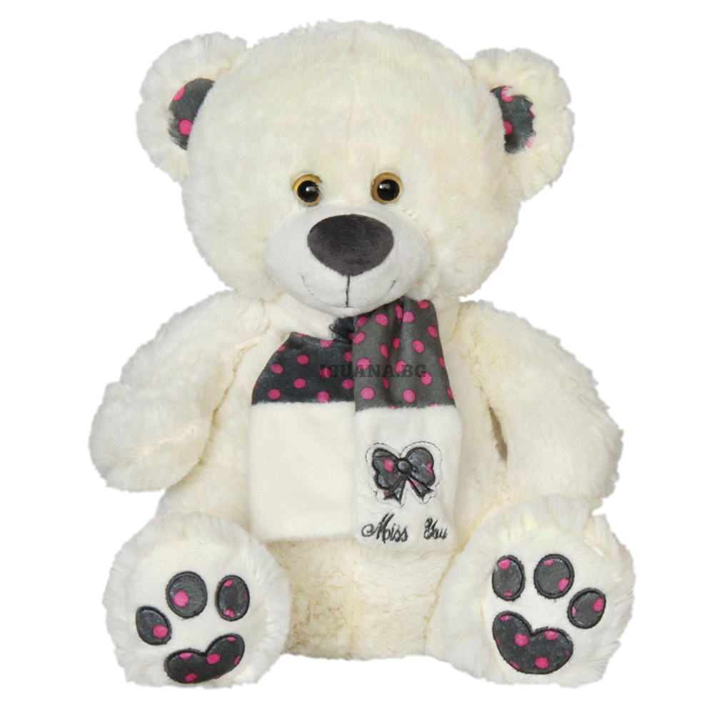 Мече с шал на точки "Miss you" Бял 30 см