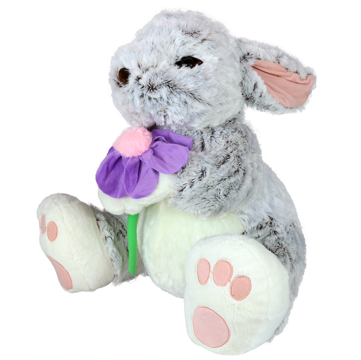 Сив плюшен заек С цвете 55 см