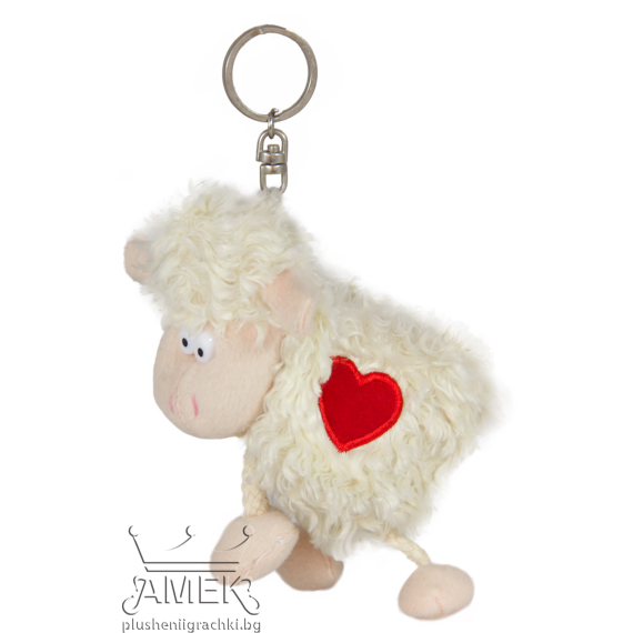 Плюшен ключодържател овца с избродирано сърце Жълт 10 см