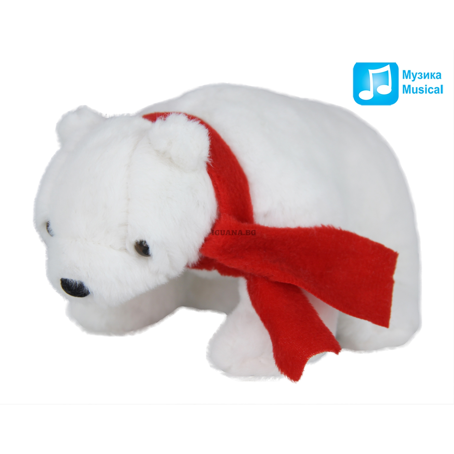 Малко бяло мече 14см с шал и ЗВУК