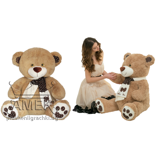 Мече с шал на точки "Miss you" Кафяв 80 см