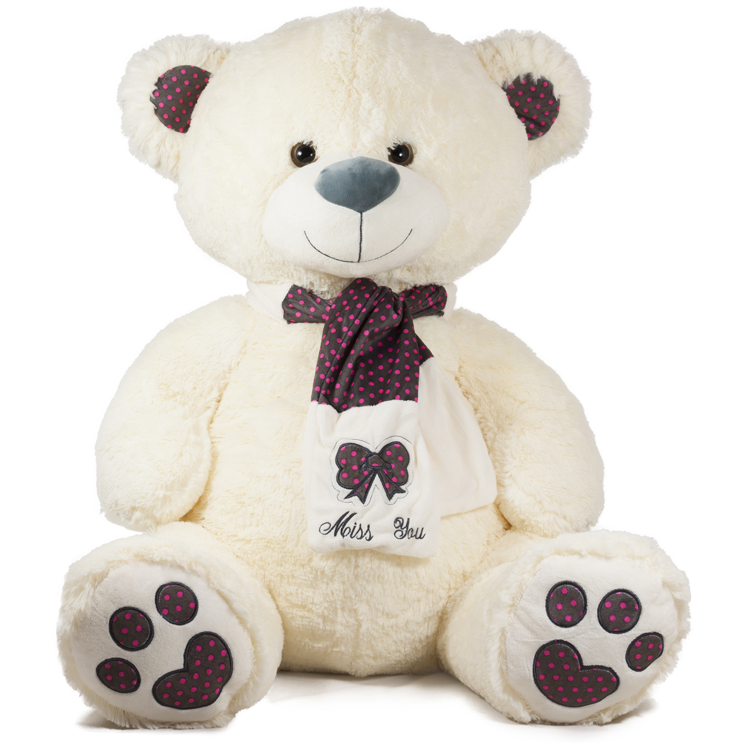 Мече с шал на точки "Miss you" Бял 80 см