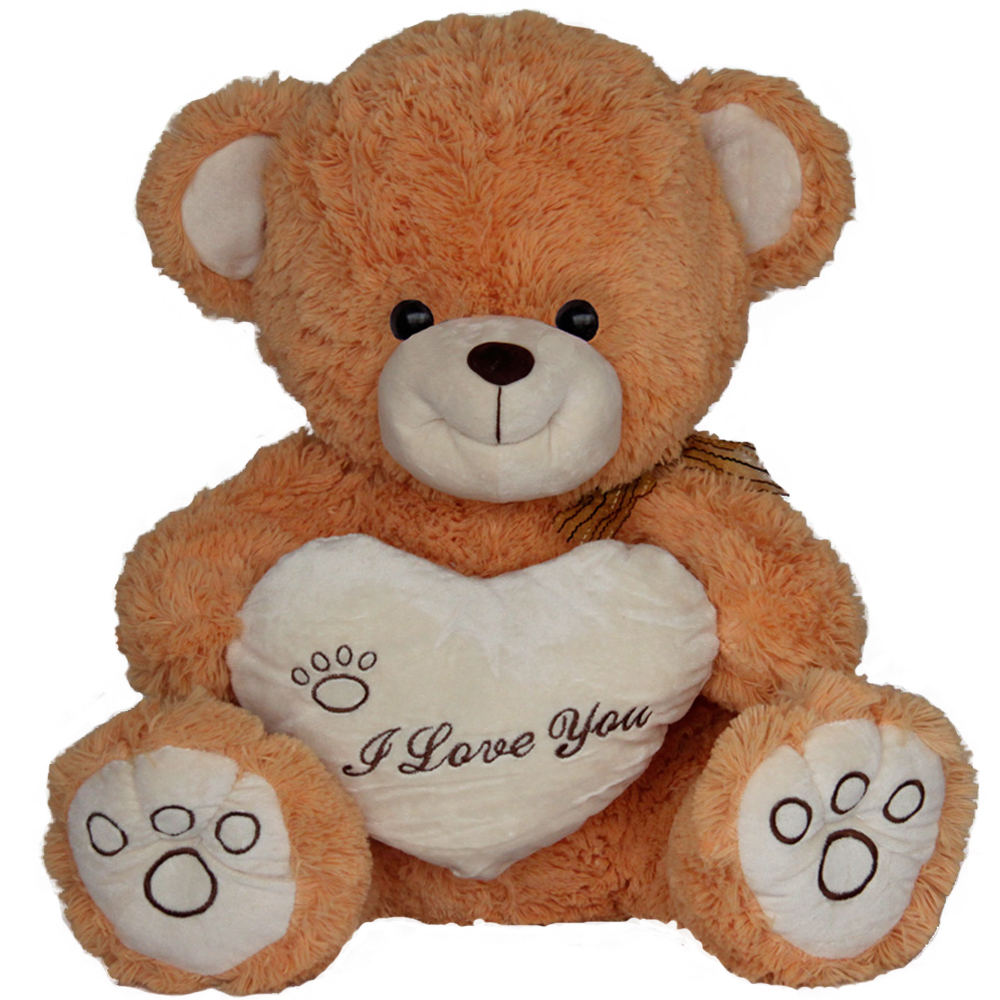 Мече със сърце и панделка Светло кафяв 50 см
