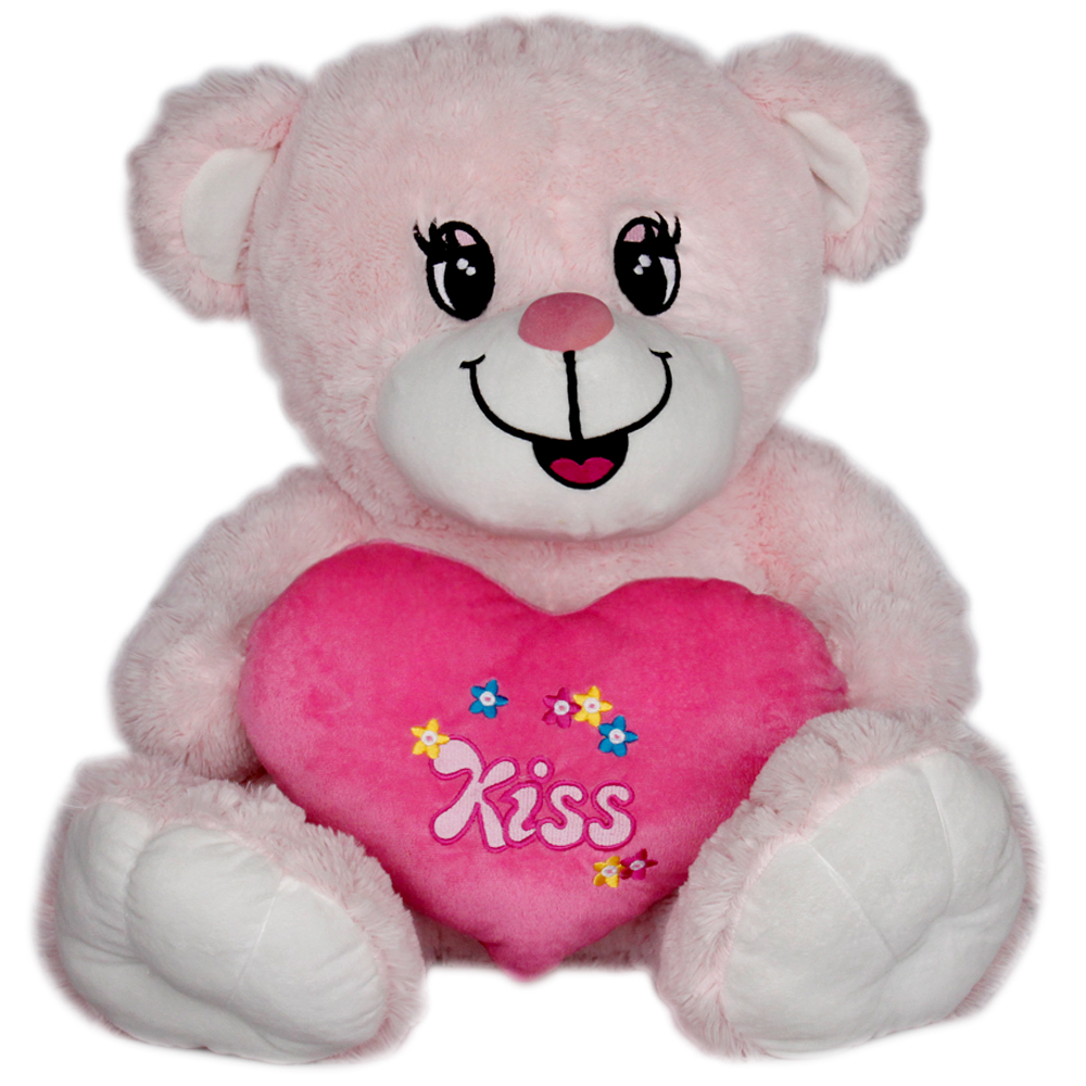 Мече със сърце "Kiss" Розов 58 см