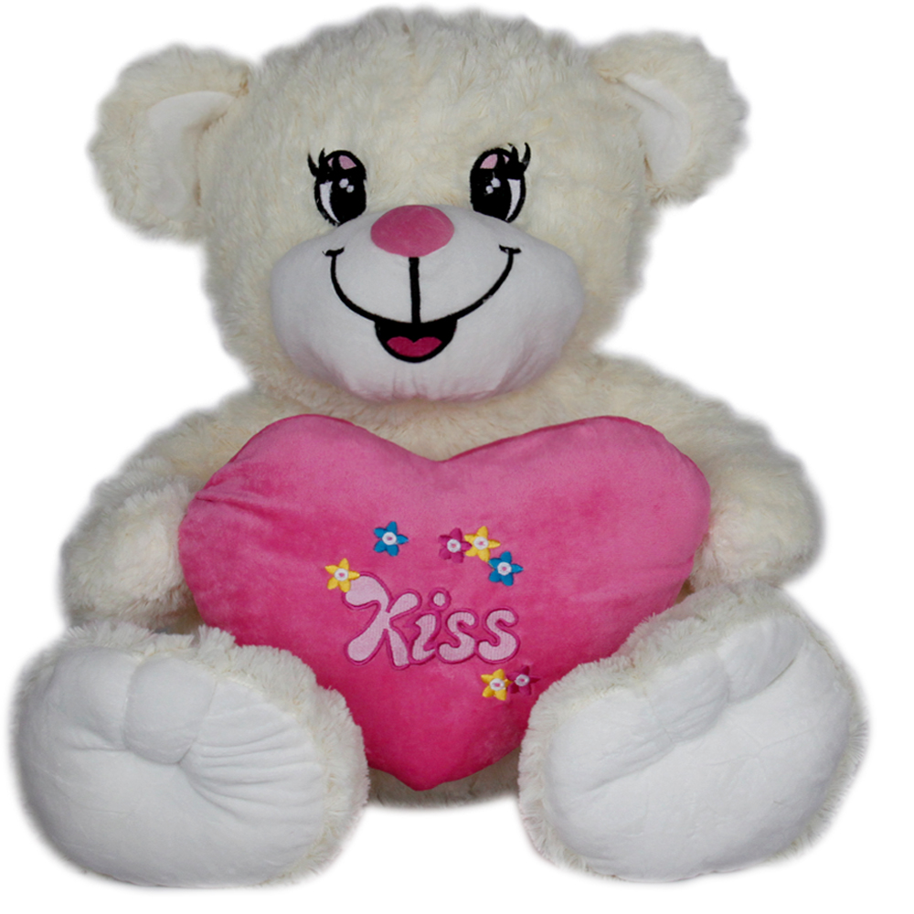 Мече със сърце "Kiss" Бял 58 см