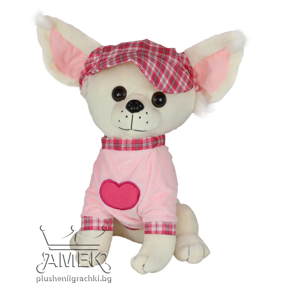 Куче с шапка и блузка| Бял 45 см