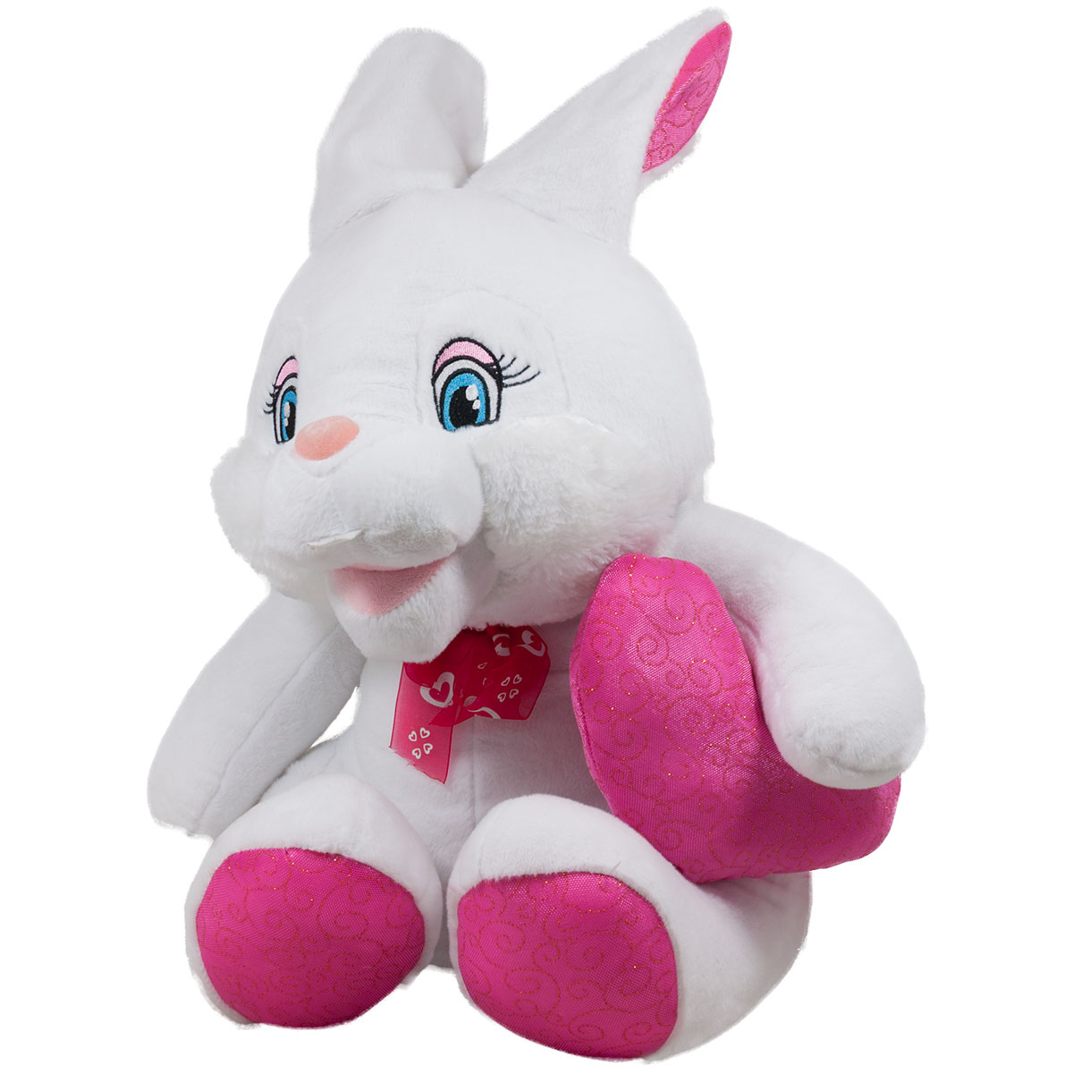 Голям плюшен заек с панделка и сърце Бял 50 см