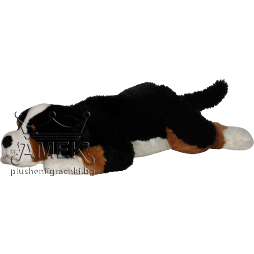 Плюшено легнало куче Санбернар Черно, кафяво и бяло 90 см