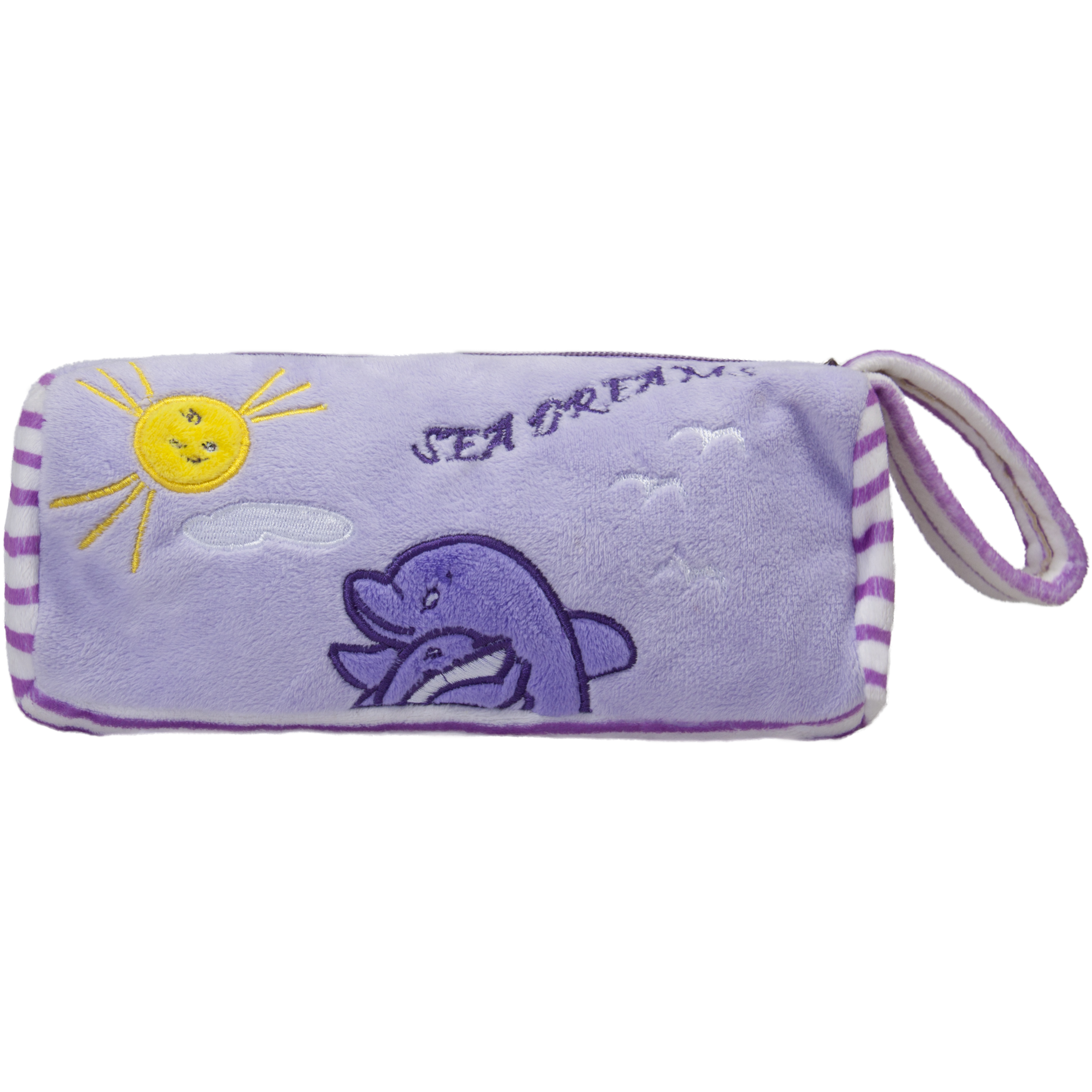 Плюшен несесер с гушнати делфини Лилав 22 см
