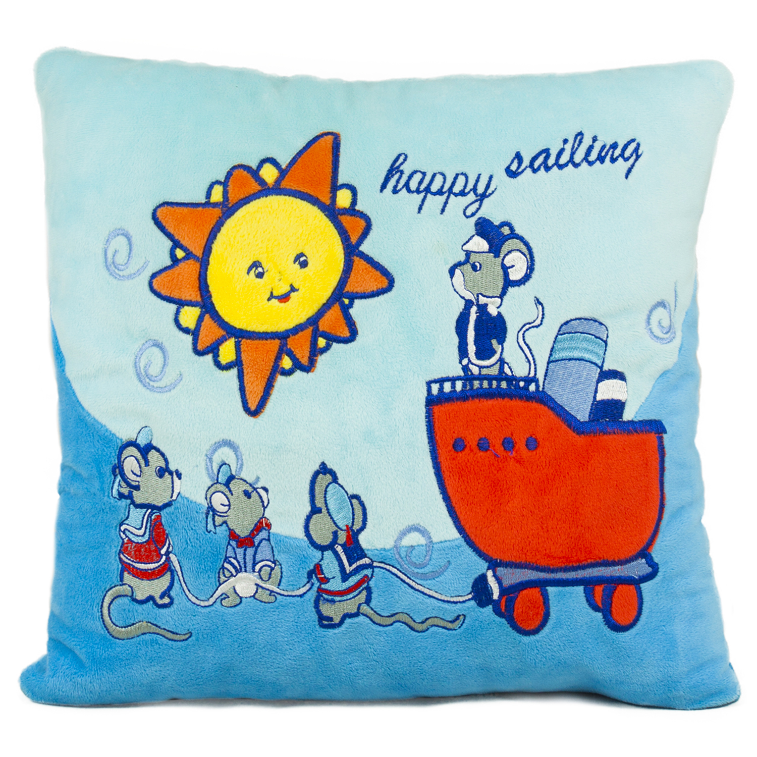 Морска възглавница| 5 вида Синя с червен кораб 34х34 см
