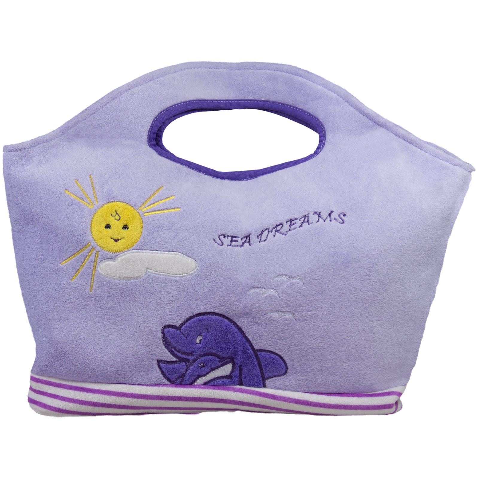 Чанта за плаж от плюш с апликация делфини Лилав 36 см