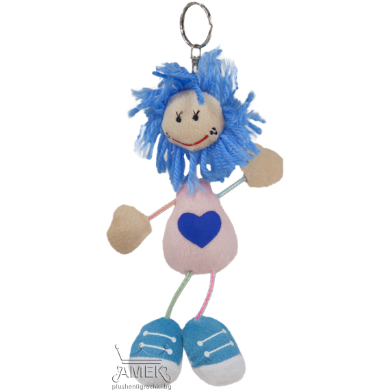 Плюшен ключодържател с усмихнато момиче Син 15 см