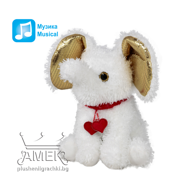 Слонче с медальон със сърца 25см Бял