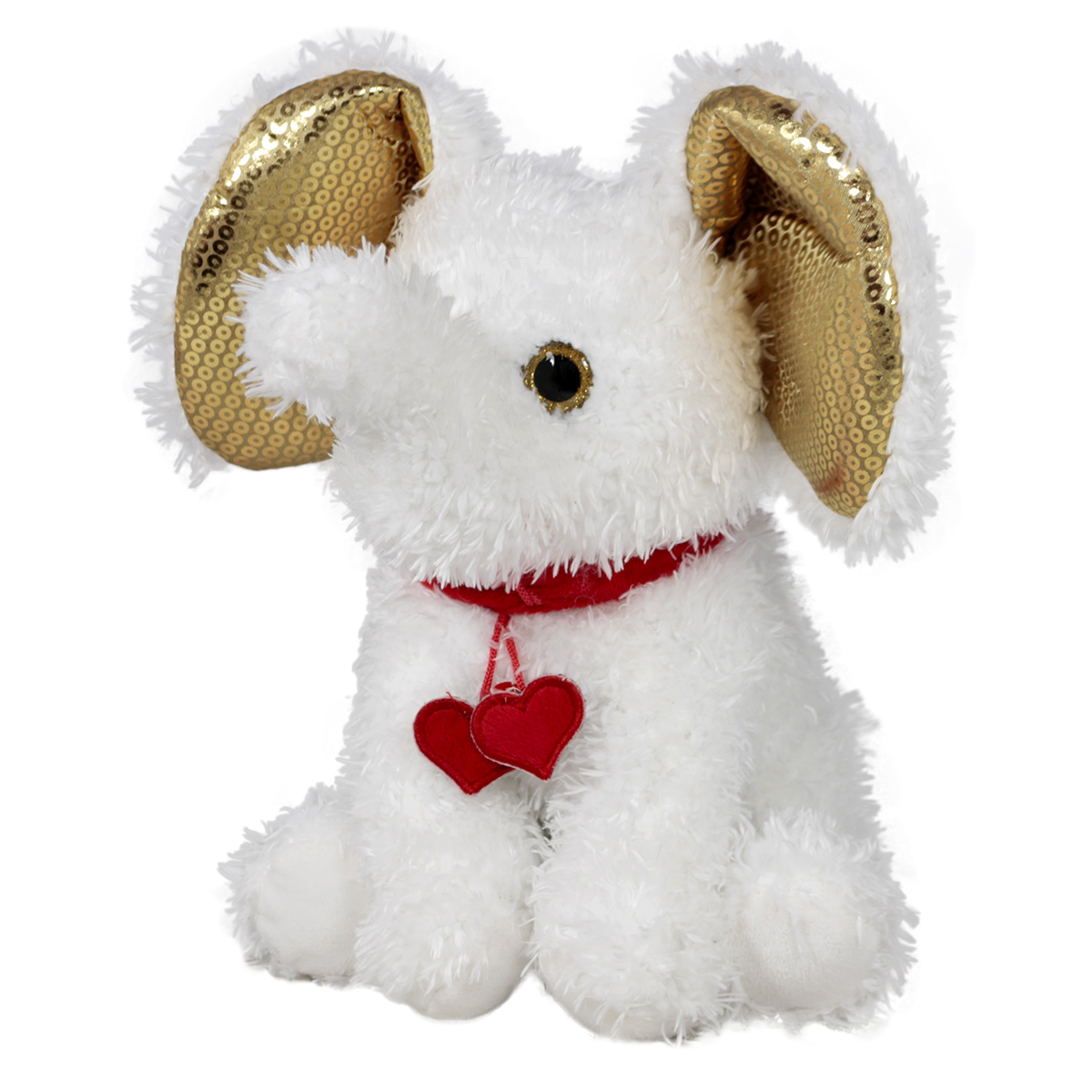 Слонче с медальон със сърца 30см Бял