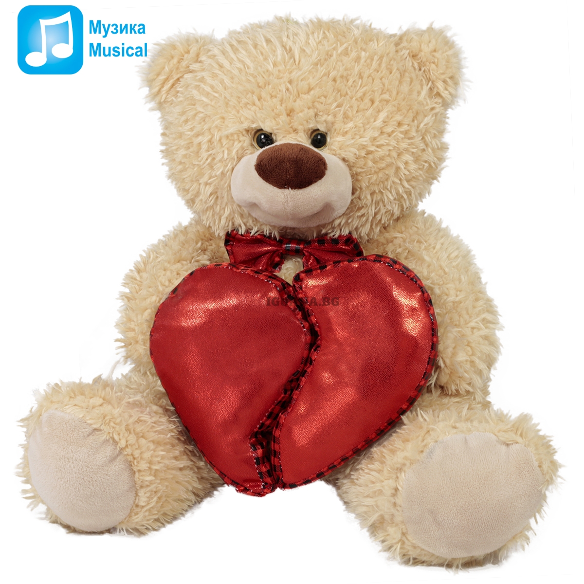 Мече с червено магнитно сърце и ЗВУК, 45см