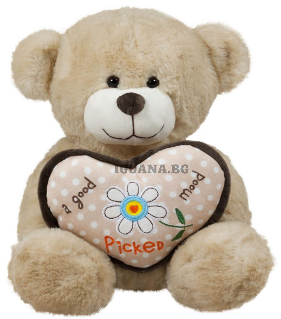 Плюшено бежово мече със сърце 27см