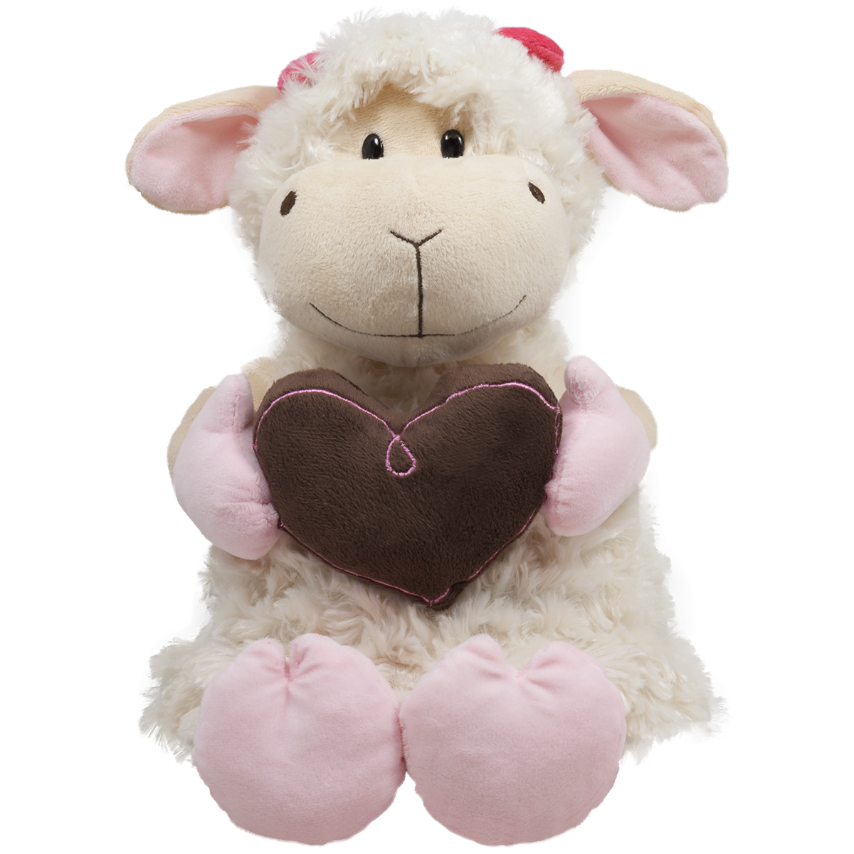 Бяла плюшена овчица с кафяво сърце 30 см