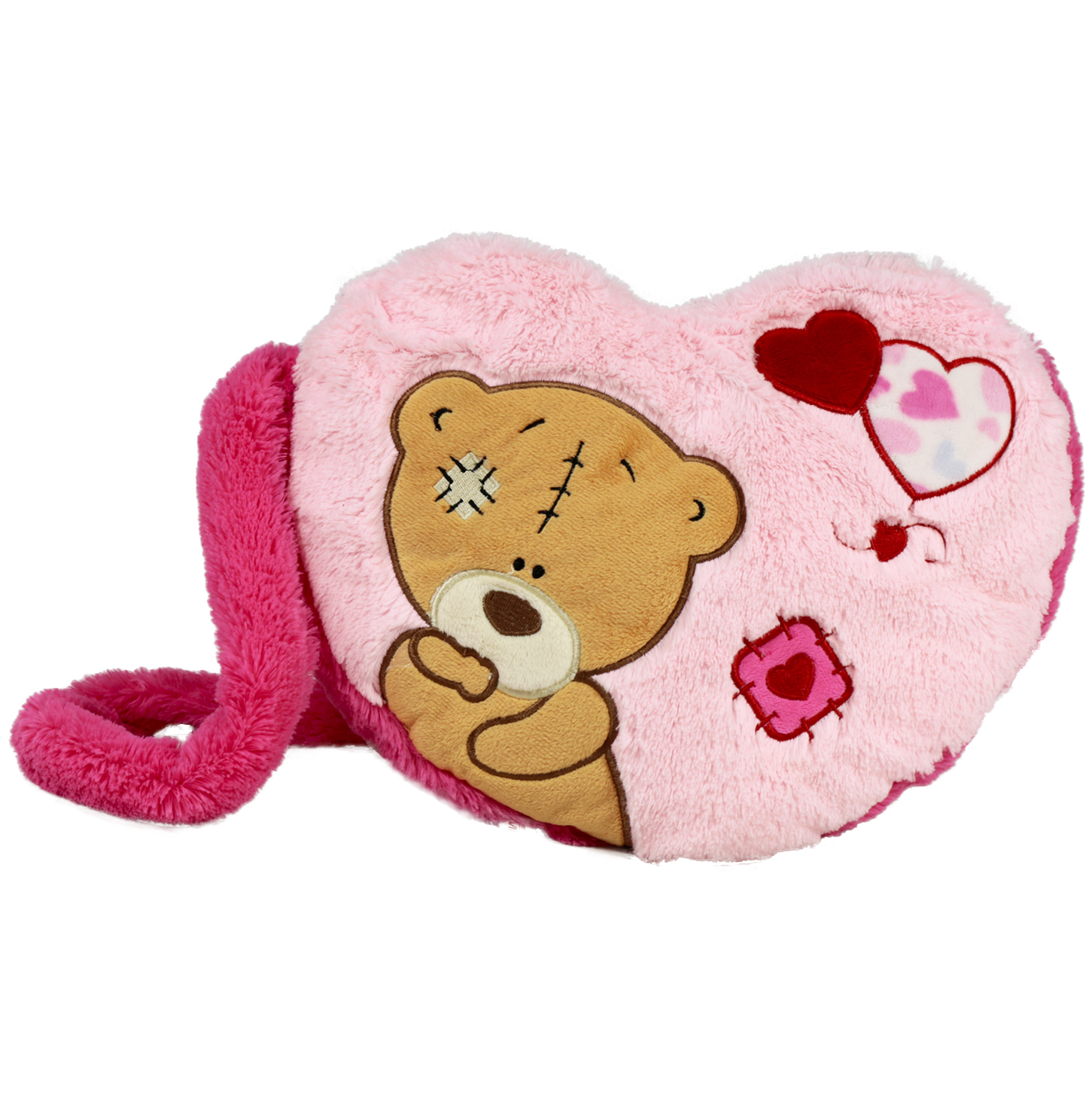 Розова чантичка-сърце с мече 30 см