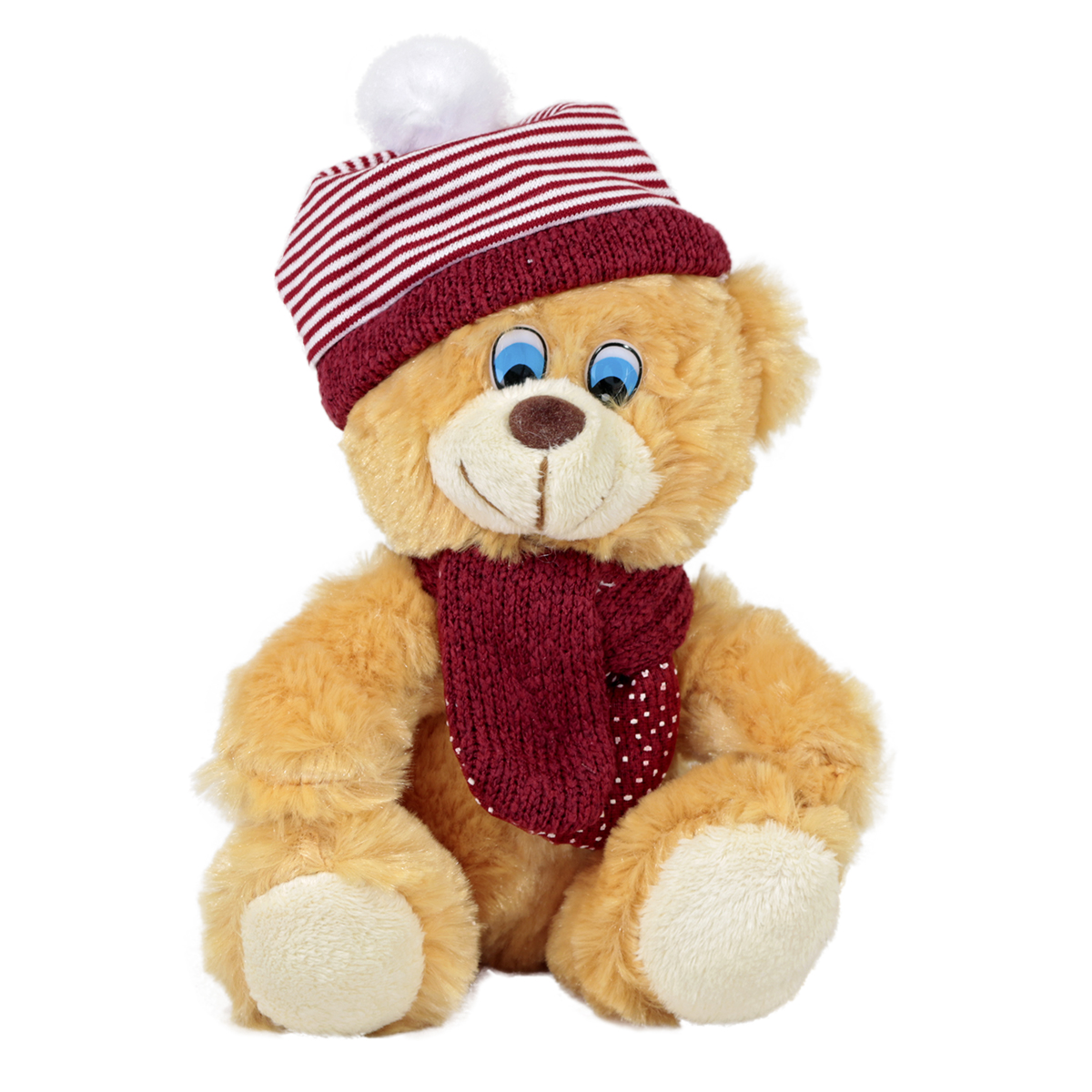 Кафяво мече със зимна шапка и шал 15 см