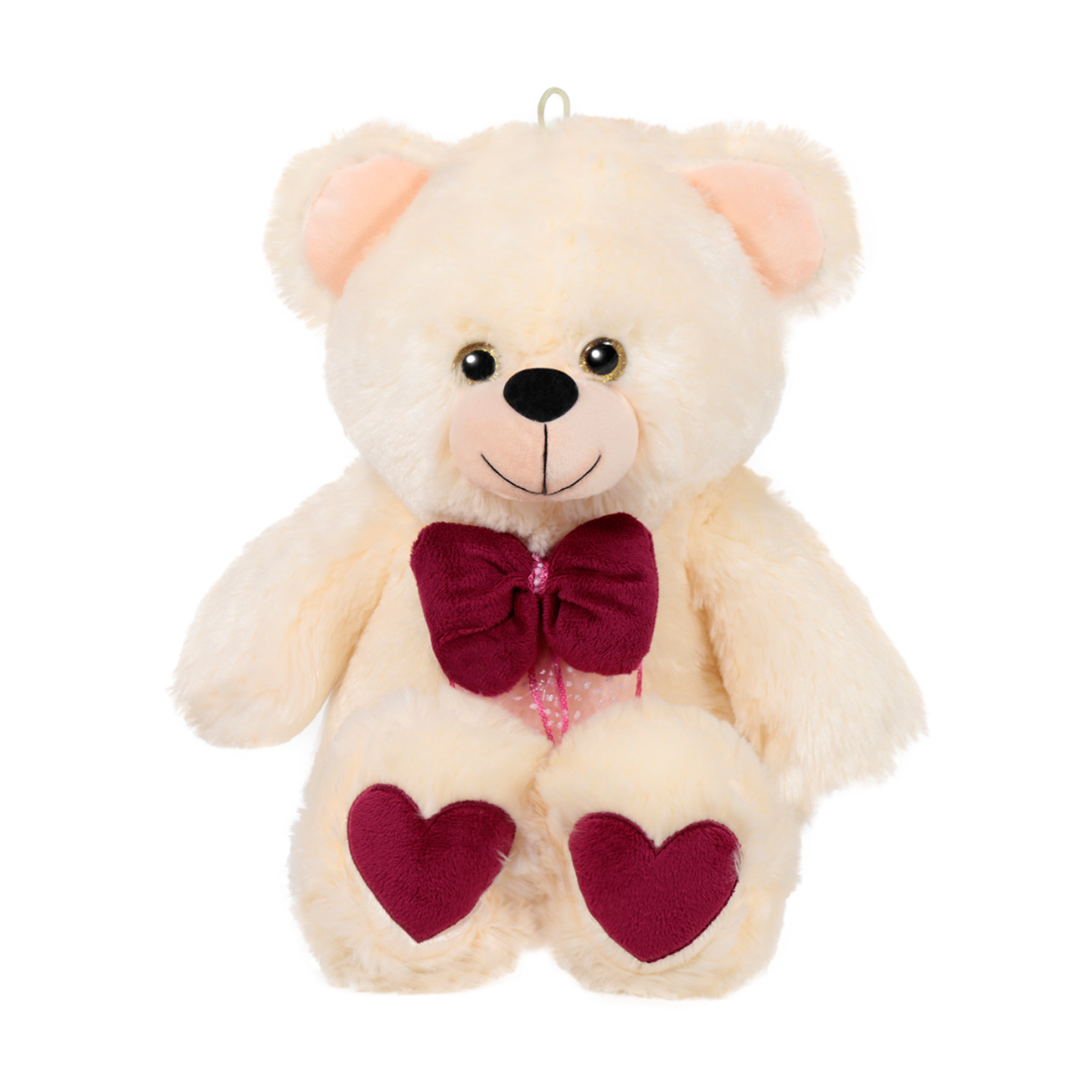 Мече с червена панделка и сърчица на лапичките, 50 см