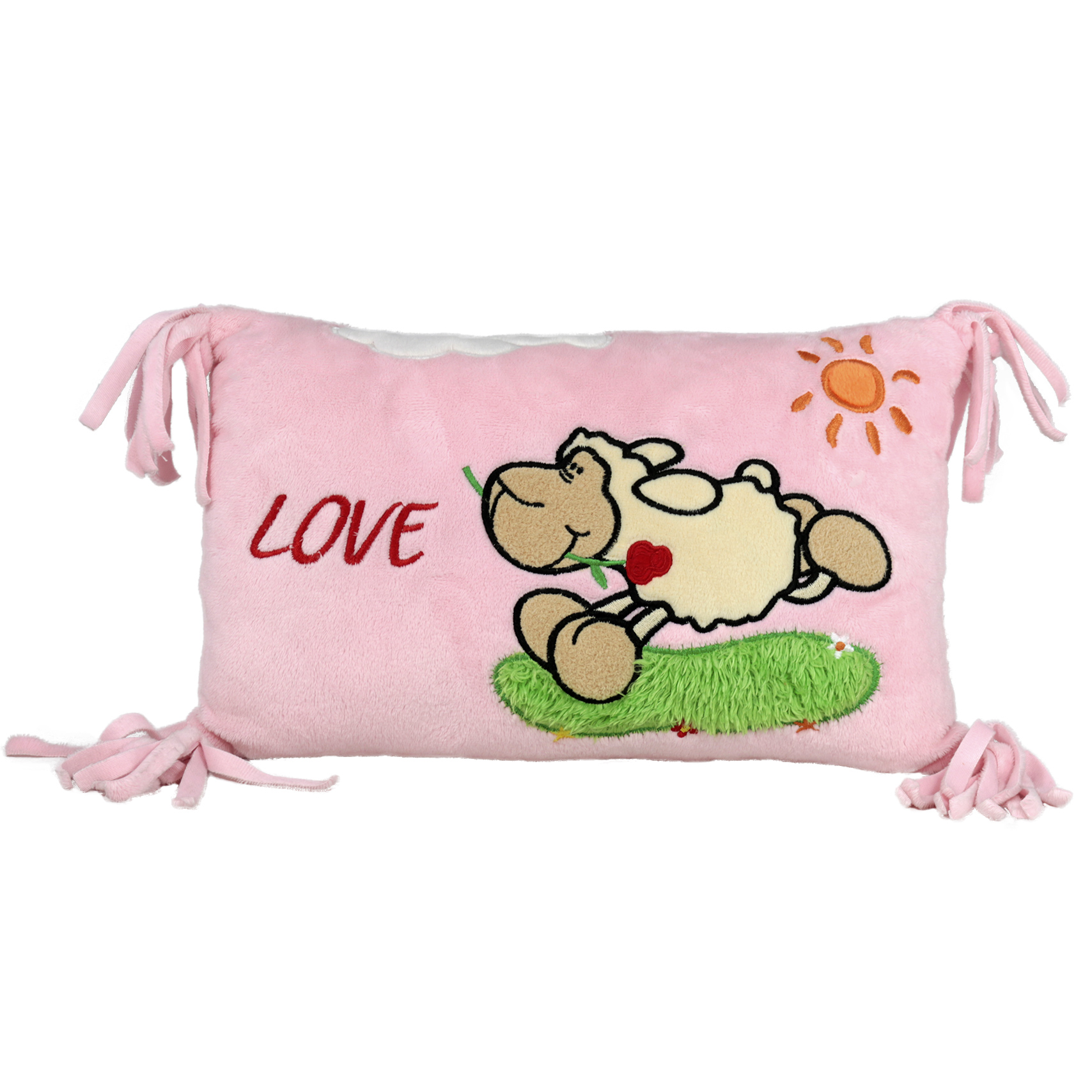 Плюшена възглавница с овчица с роза 37х 24 см