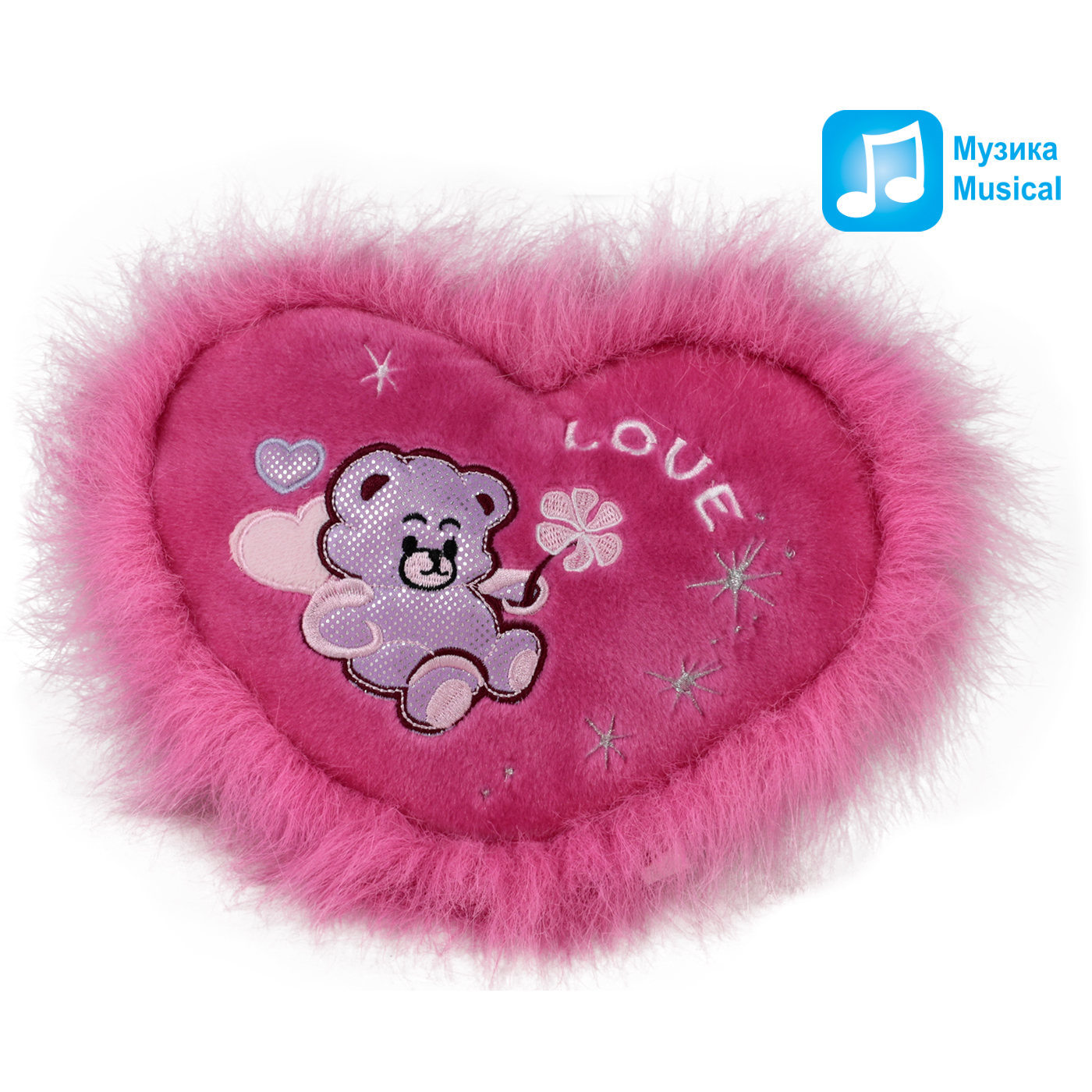 Розово сърце с мече и детелина 22х18см