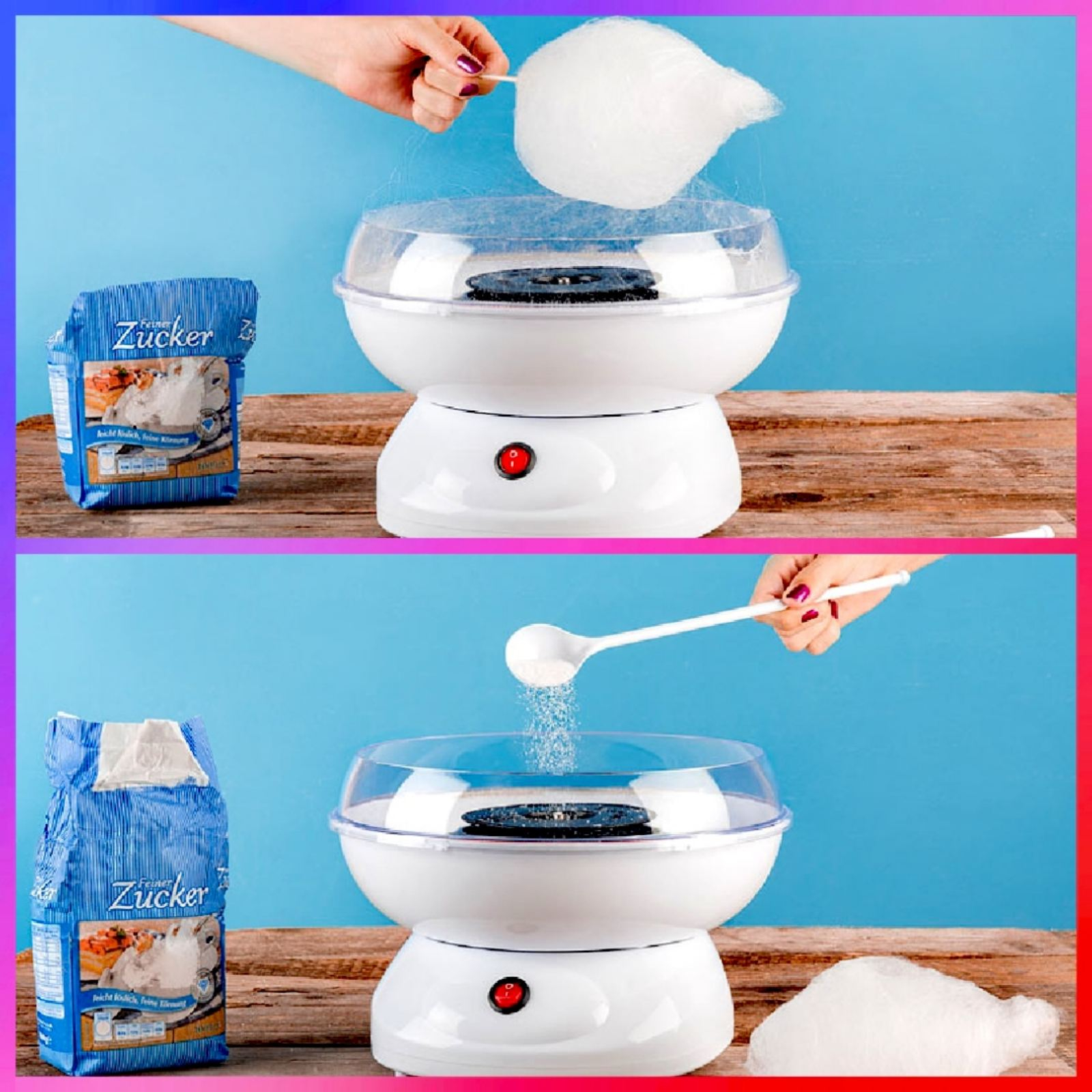 Машина за захарен памук с лъжица и 10 клечки, 520W