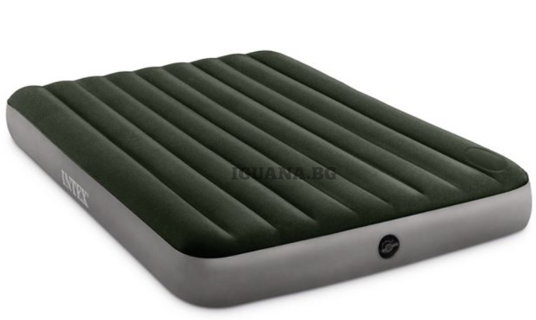 Двоен надуваем матрак с вградена крачна помпа, INTEX, 152 x 203 x 22 см, зелен
